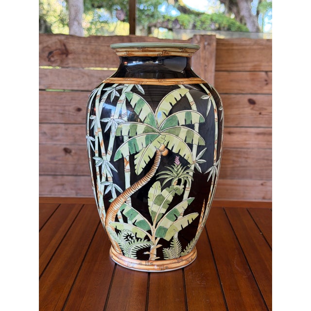 Vintage Andrea by Sadek Tropical Jungle Bamboo Palm Ceramic Vase For Sale - Image 11 of 11