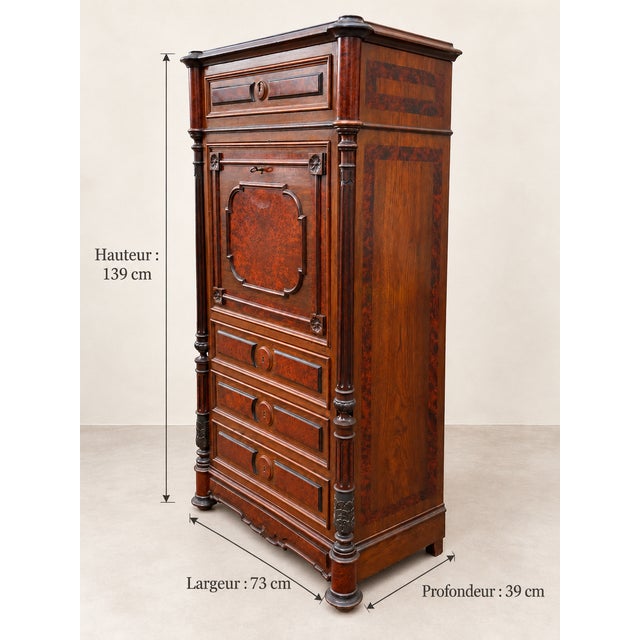 Napoleon III Drop-Front Secretary in Walnut and Maple, 1920s For Sale - Image 3 of 13