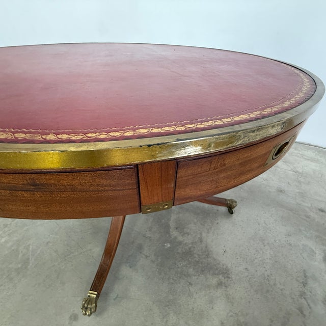 19c Mahogany Leather Top Drum Table For Sale - Image 9 of 12