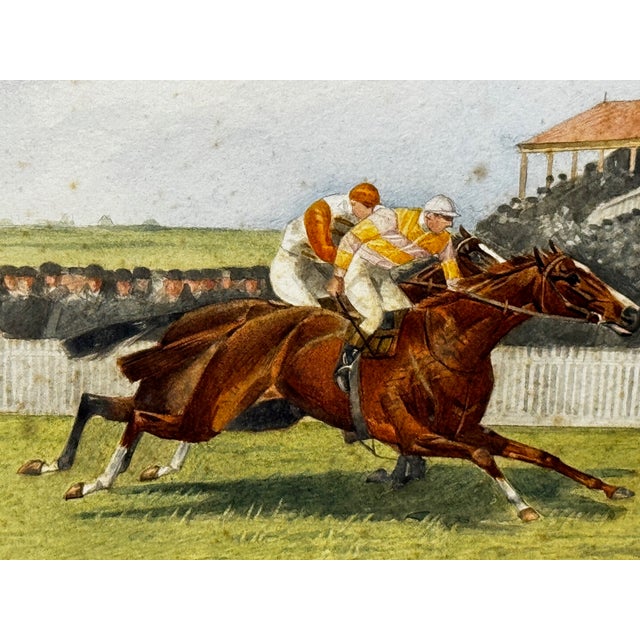 Wood British Painting Horse Neil Gow Jockey Danny Maher Up at Newmarket Races 2000 Guineas by Isaac James Cullin Dated 1910 For Sale - Image 7 of 12
