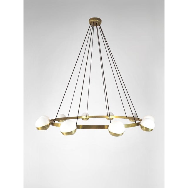 Mid-Century Modern Mid-Century Brass & Opaline Murano Chandelier, 1960s For Sale - Image 3 of 5