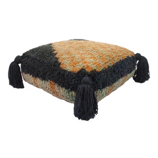 Vintage Charcoal Wool Pouf For Sale