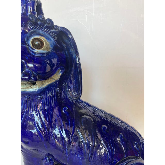 Blue 19thC. Oversized Chinese Cobalt Blue Glazed Earthenware Models of Mythical Beast For Sale - Image 8 of 12