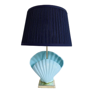 Sky Blue Ceramic Shell Lamp & Shade, C1970