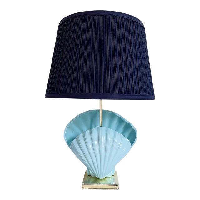 Sky Blue Shell Lamp & Shade, C1970 For Sale