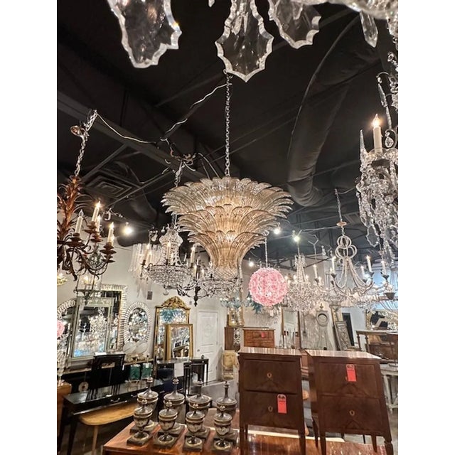 Modern Murano fume glass "palmette" chandelier. The chandelier has been professionally rewired, comes with matching chain...