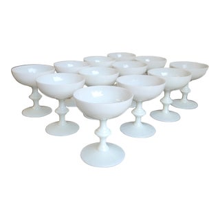 Early 20th Century Portieux Vallerysthal French White Opaline Champagne Coupe Glasses- Set of 12 For Sale