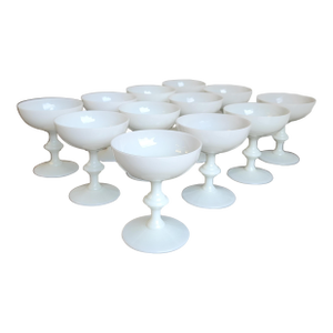 Early 20th Century Portieux Vallerysthal French White Opaline Champagne Coupe Glasses- Set of 12