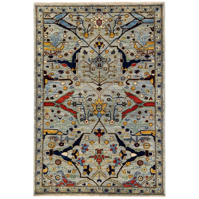 Light Gray Modern Bidjar Style Handmade Designed Wool Rug For Sale In New York - Image 6 of 6
