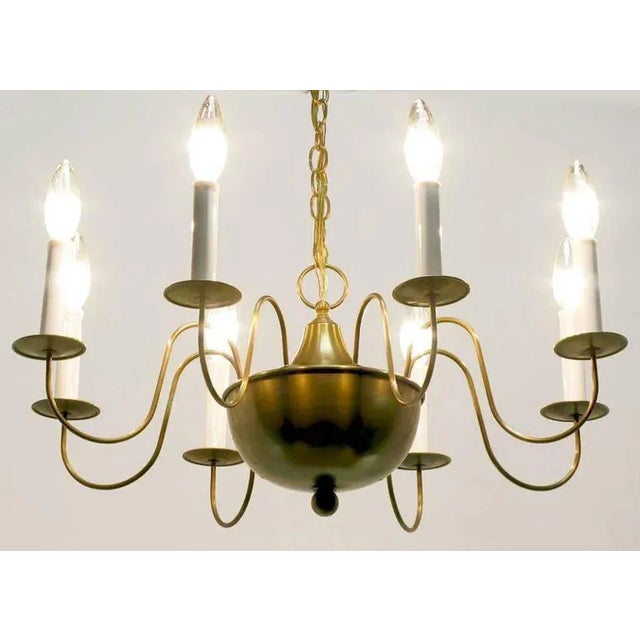Hand-Spun Brass Eight-Light Chandelier With Delicate Arms For Sale In Chicago - Image 6 of 9