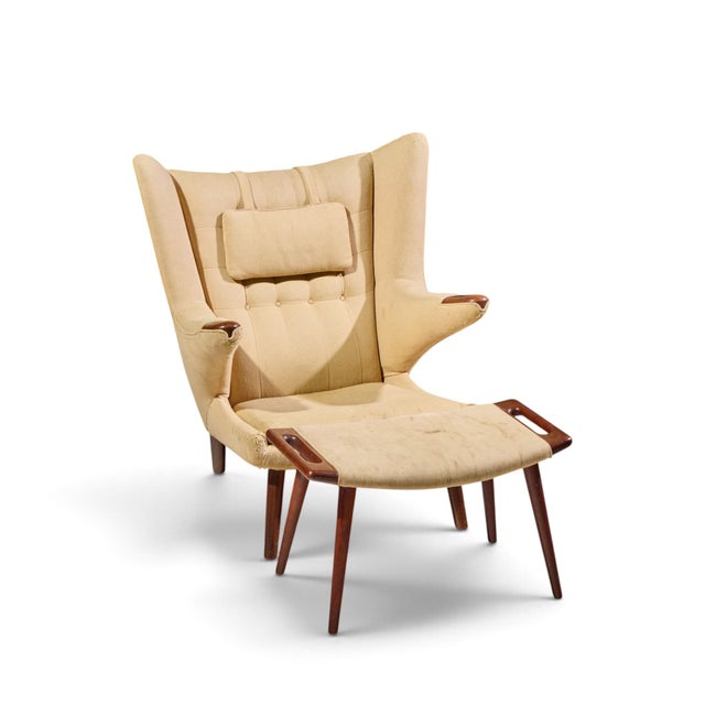 Hans Wegner for Ap Stolen Ap19 Mid Century Papa Bear Chair and Ottoman - Pair For Sale - Image 15 of 16