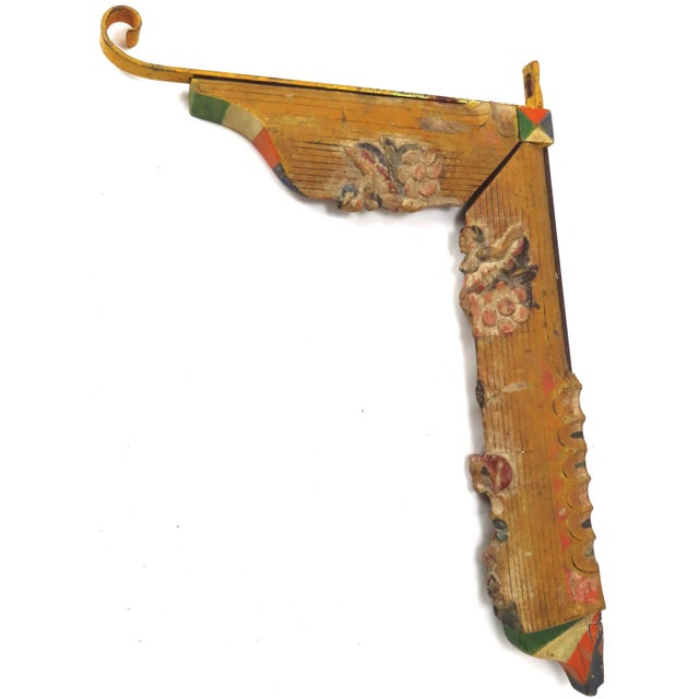 Traditional Antique Carved Hand Painted Wood Italian Sicillian Donkey Cart Fragment Repurposed Plant Hanger For Sale - Image 3 of 13