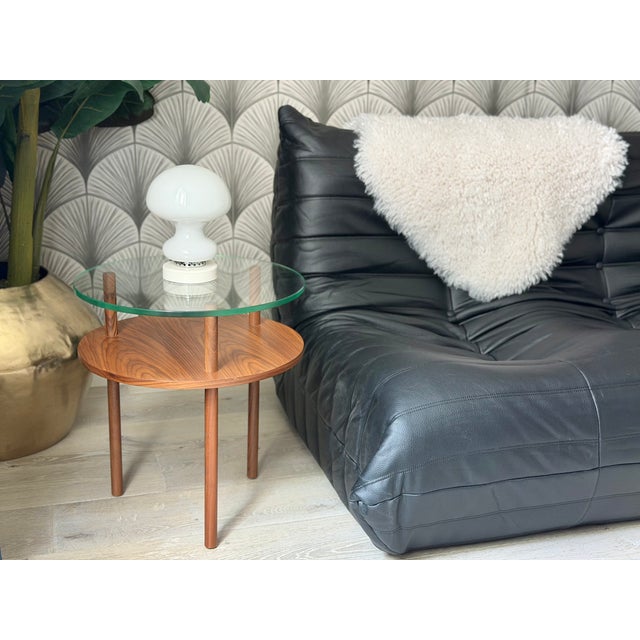 Mid-Century Modern-Style Walnut Wood and Glass "Unison" Side Tables by Design Within Reach For Sale In Los Angeles - Image 6 of 16