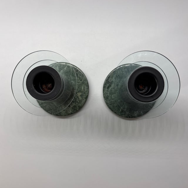 Memphis 1980’s Post Modern Memphis Milano Marble and Lucite Candle Holders For Sale - Image 3 of 9