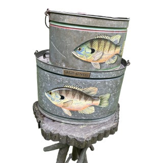 Early 20th Century Bait Tins With Painted Sunfish - Set of 2 For Sale