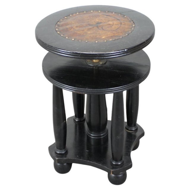 Antique Adjustable Piano Stool with Leather Seat, 1910s For Sale - Image 11 of 11