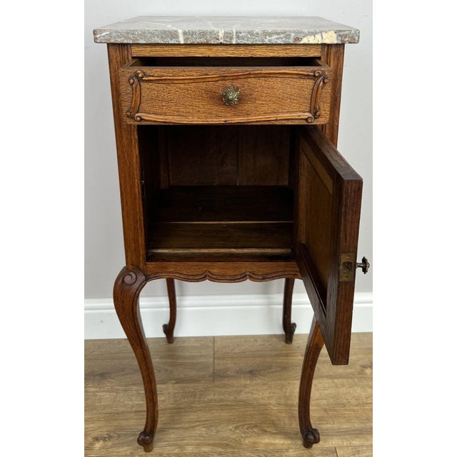 Antique French Marble Top Oak Carved Nightstands For Sale - Image 10 of 11