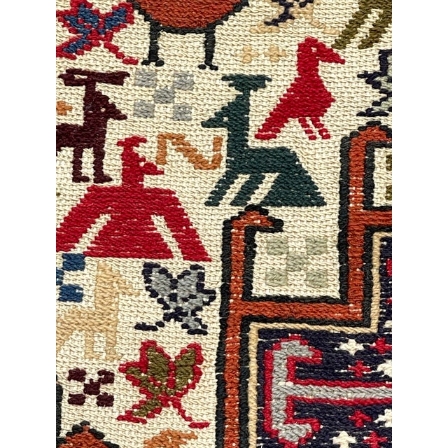 Large Caucasian Soumak Wool Rug Pillow With Animal Motifs For Sale - Image 4 of 13