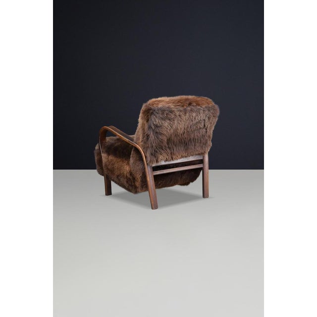 Mid-Century Czech Bentwood and Sheepskin Chair attributed to Kozelka Kropacek, 1940s For Sale - Image 10 of 12