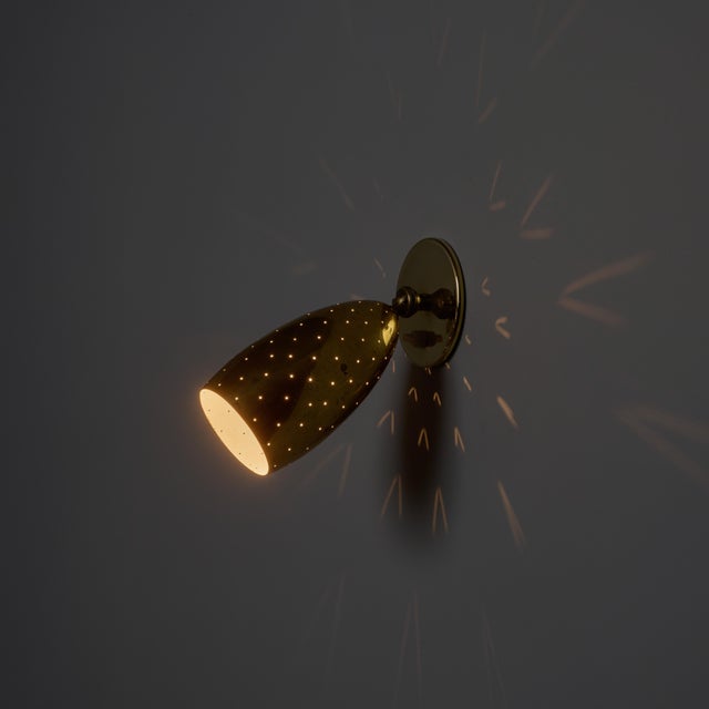 1950s Pair of 1950s Mauri Almari Perforated Brass Sconces for Itsu For Sale - Image 5 of 11