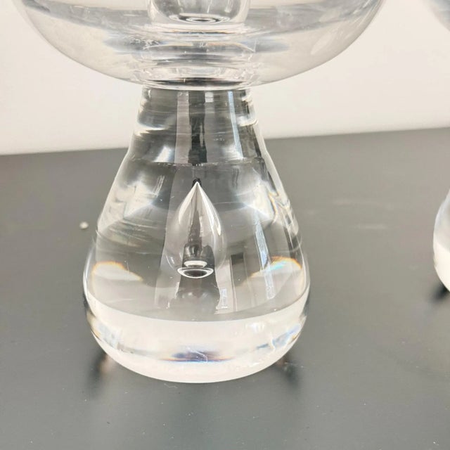 1980s Vintage Val St Lambert Crystal Candleholders MCM Teardrop Pair 4.5" ~ Belgium For Sale - Image 5 of 11