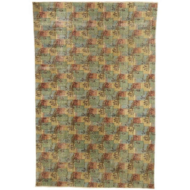 Vintage Zeki Muren Distressed Turkish Sivas Rug - 6′8″ × 10′2″ For Sale