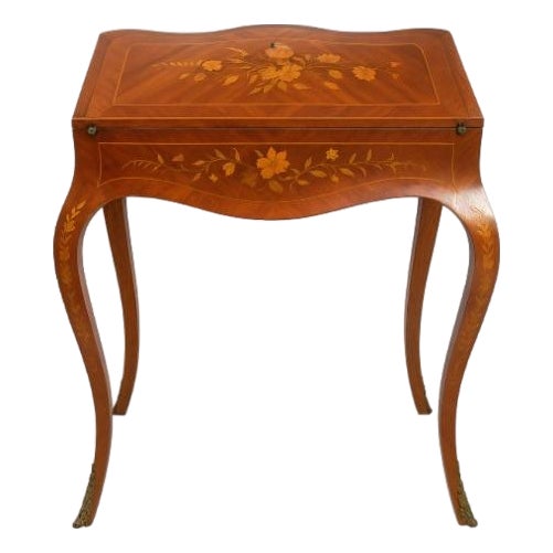 Mid 20th Century Louis XV Style Marquetry Bureau De Dame Writing Desk For Sale