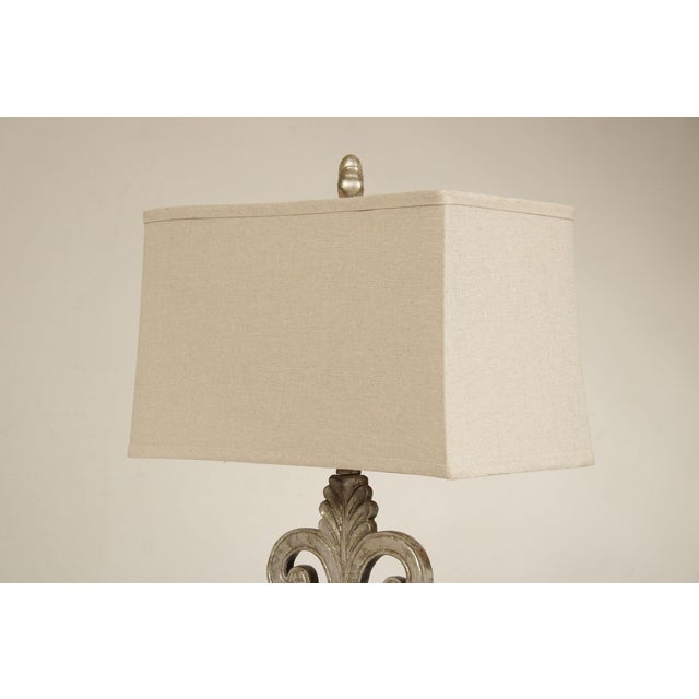 Plastic Traditional Pair of Silver Painted Table Lamps - a Pair For Sale - Image 7 of 18