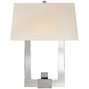 Chapman & Myers for Visual Comfort Signature Edwin Double Arm Sconce in Crystal & Polished Nickel with Silk Shade
