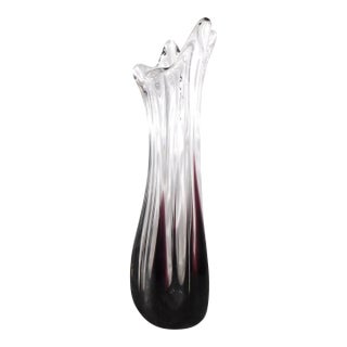Purple and Clear Art Glass Vase For Sale