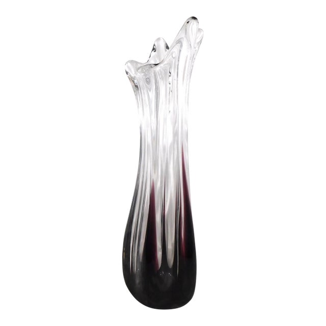 Purple and Clear Art Glass Vase For Sale