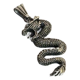 Large Silver Tone Chinese Dragon Pendant For Sale