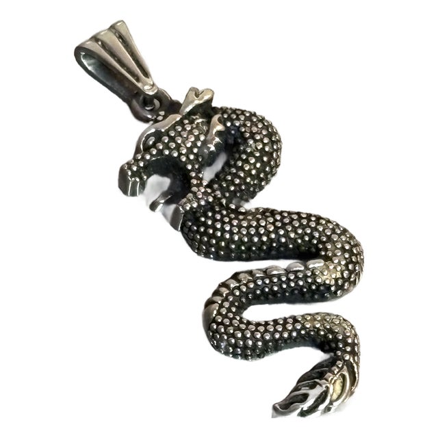 Large Silver Tone Chinese Dragon Pendant For Sale