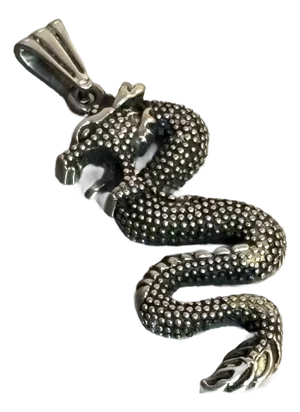 Large Silver Tone Chinese Dragon Pendant