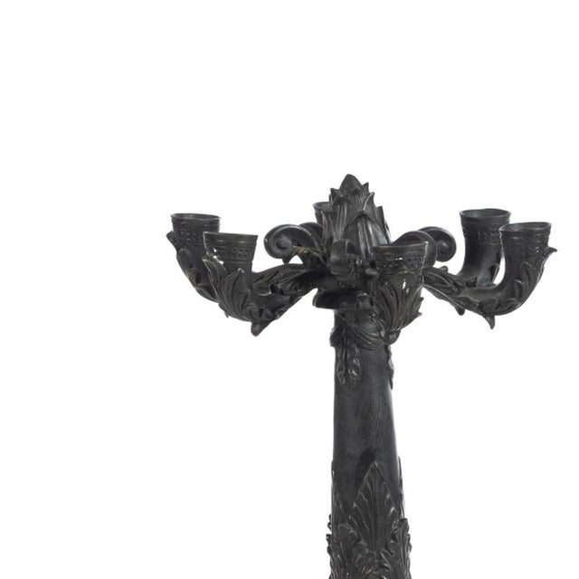 Decoration - Pair of bronze candelabras - 19th century. French, 19th century, in bronze with vegetal motifs in relief....