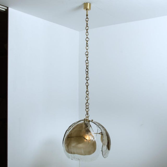 Pendant Light in Amber Glass and Brass attributed to J. T. Kalmar for Kalmar, 1970s For Sale - Image 9 of 11