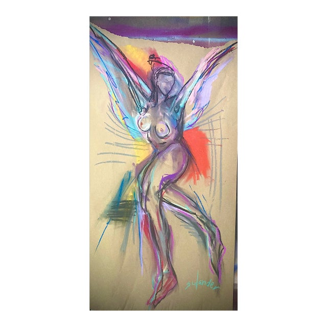 Angel in Pastel, Original Drawing by Erik Sulander on Paper, 46x24, Signed, Unframed. For Sale