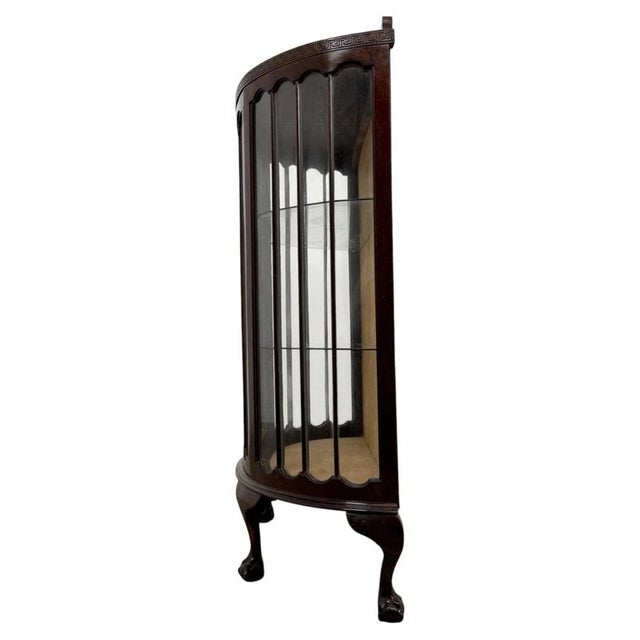 Wood Early 20th Century Antique English Edwardian Demi-Lune Glazed Vitrine Cabinet For Sale - Image 7 of 9