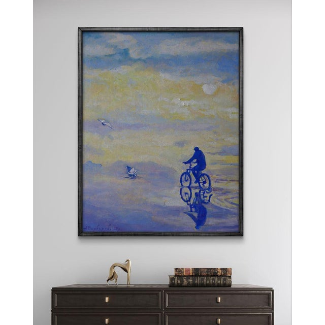 Contemporary Oil Painting on the Road by Bike Anatoly Varvarov For Sale - Image 3 of 7
