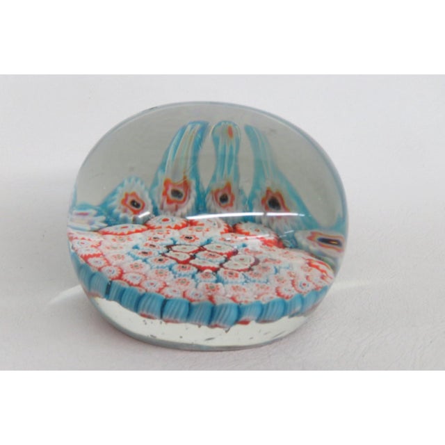 Large Round Art Glass Paper Weight Italian Murano Style Millefiori Flowers 5130b For Sale - Image 4 of 9
