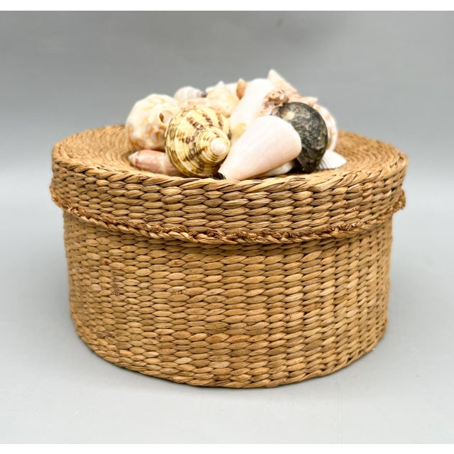 Vintage Woven Basket Box With Seashell-Adorned Lid — Coastal / Bohemian For Sale In Houston - Image 6 of 13
