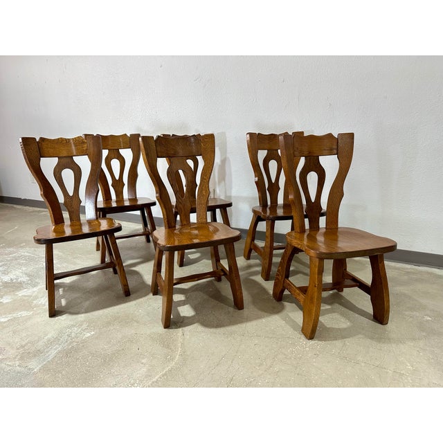 Guillerme et Chambron 1970s Mid Century Guillerme Et Chambron Style Oak Dining Chairs, Set of 6 For Sale - Image 4 of 12