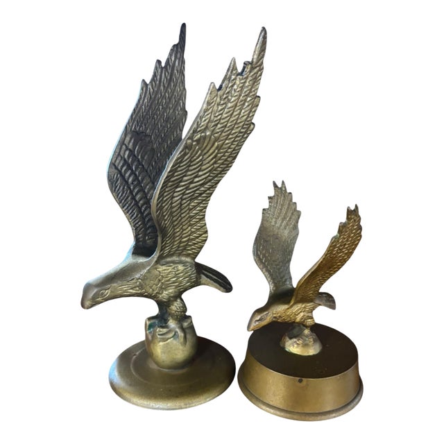 Mid M-Century Pair of Solid Brass American Eagle Desk Accessories For Sale