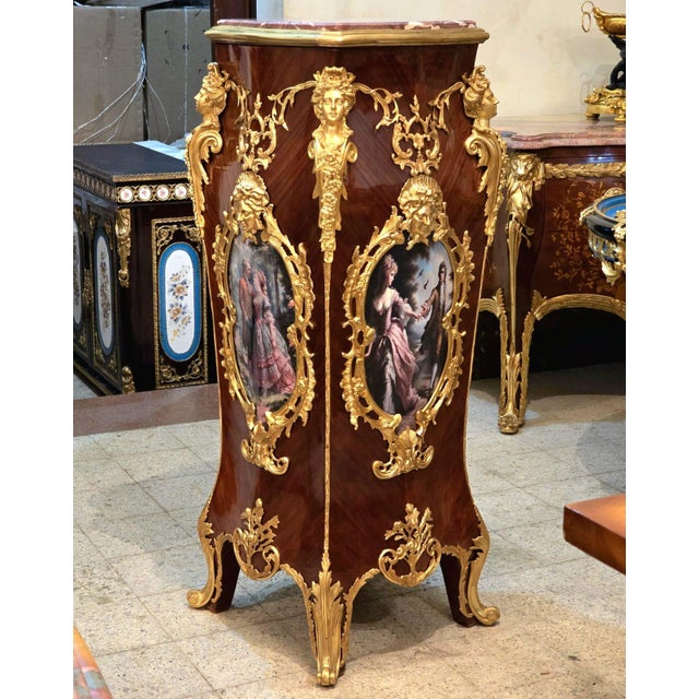 Rococo Pedestal With Romantic Artwork, Bronze Mounts & Gold Leaf Details For Sale In Miami - Image 6 of 6