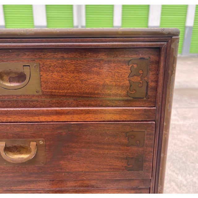 Campaign Italian Campaign Style Brass Accent Inlay Lingerie Chest Dresser Chest Drawers For Sale - Image 3 of 10