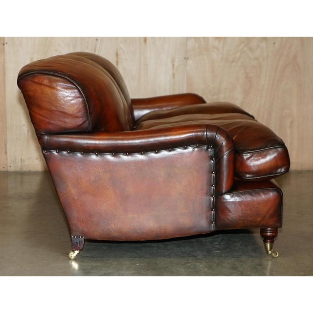 1 of 4 Hand Dyed Brown Leather Howards & Son Style Sofa Part of Suite For Sale - Image 15 of 18