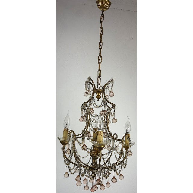 1930s Gold-Plated Metal & Murano Glass Drop Chandelier, 1930s For Sale - Image 5 of 14