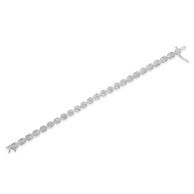 2020s .925 Sterling Silver 1/10 cttw Miracle-Set Round-Cut Diamond "X" Link Tennis Bracelet (I-J color, I2-I3 clarity) - 7.25" For Sale - Image 5 of 8