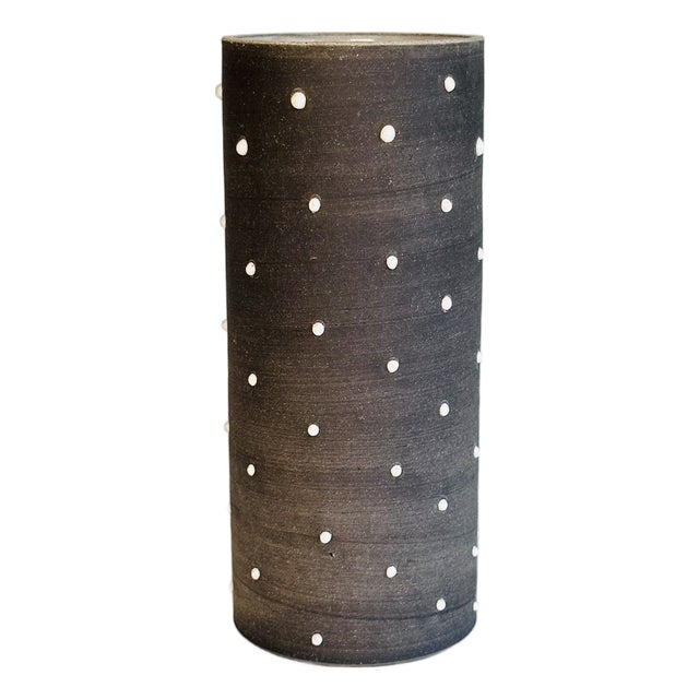 Anthracite Glazed Studio Ceramic Vase Glazed with White Beaded Dots by Johannes Andreas Urban, Germany, 1980s For Sale