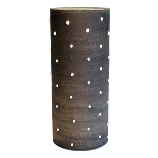 Anthracite Glazed Studio Ceramic Vase Glazed with White Beaded Dots by Johannes Andres Urban, Germany, 1980s For Sale